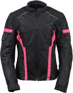 Veste de moto personnalisée en maille/textile noir et rose respirante avec fermeture éclair et rembourrage en coton pour femmes OEM - Product Image 1
