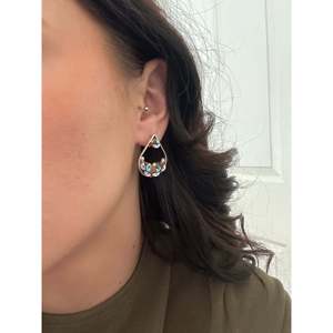 Zuni Handcrafted Multi Stone <b>Sterling</b> <b>Silver</b> Water Drop <b>Dangle</b> <b>Earrings</b> - Product Image 2