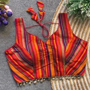 เสื้อแฟชั่นแขนยาวคอวีผ้าทอปักลายผ้าเรยอนผ้าคอตตอนแท้มีลาย sabyasachi และลายเปิดด้านหลัง - Product Image 3