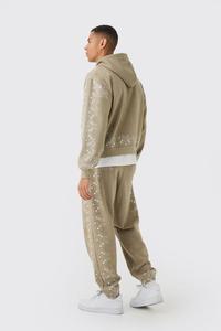 Nouveau à la mode Taupe surdimensionné Boxy Paisley bordure fermeture éclair à travers graphique basiques à capuche coton mélangé Top vente hommes sweats à capuche - Product Image 4