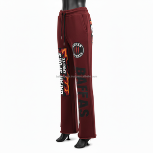 Pantalones Acampanados para Mujer, 320 GSM, Tela Cómoda de Poliéster y Algodón, Panel Lateral con Gráfico de Fuego, Impresión de Logotipo Personalizado, Moda Urbana - Product Image 4