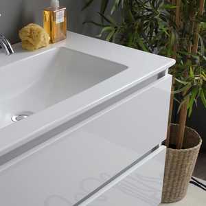 80cm High Gloss White <b>Wall</b>-Hung Bathroom Cabinet with 2 Drawers <b>Mirror</b> Baltimora Lamp Bathroom <b>Sets</b> - Product Image 5