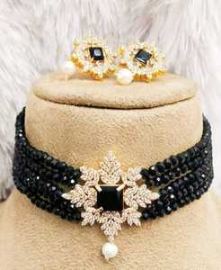 Fabricant indien AD CZ collier ensemble boucles d'oreilles mode indienne plaqué or collection de bijoux de mariage pour les filles - Product Image 1