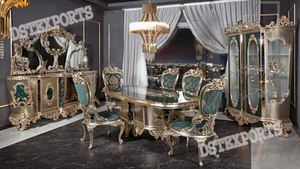 Ensemble de salle à manger familial de style européen, design moderne, table et chaises en teck, professionnel, durable, noir et or poli - Product Image 2