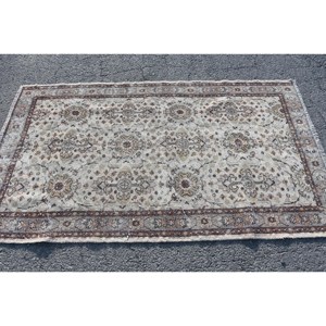 Vintage Turkish Rug, 3.8x6.6 ft Area Rug, <b>Brown</b> Floral Rug - Product Image 3