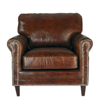 Canapé d'angle inclinable en cuir véritable capitonné, style industriel vintage européen, une place, en bois massif, pour maison ou villa traditionnelle