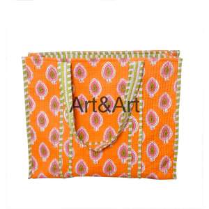 Sac fourre-tout en coton imprimé à la main, style bohème vintage indien, avec deux poignées, fermeture ouverte, pour femme, idéal pour le shopping ou comme cadeau d'été - Product Image 5