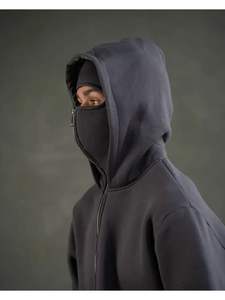 Sudadera con Capucha Unisex de Algodón Grueso, Bordado Personalizado con Diseño de Máscara, Corte Holgado, Doble Cremallera, Estilo Balaclava - Product Image 3