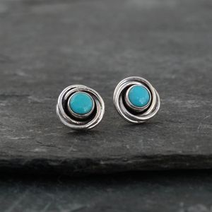 18K Gold Plated Natural <b>Turquoise</b> Round Shape Gemstone <b>Stud</b> <b>Earrings</b> Vintage Solid 925 Sterling Silver Handcrafted Fine Jewelry - Product Image 1