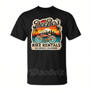 T-shirt con grafica promozionale a tema pop culture anni '90 di Deebo, Beach Cruisers Bike Rentals - Product Image 2