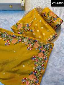 Tissu en soie croquante douce Indian Party Wear avec travail multi-fils et bordure en dentelle avec passepoil Saree fantaisie avec saree en satin banglory - Product Image 3