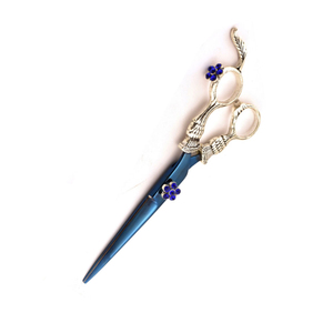 Tijera de peluquero con acabado de plasma de Color azul con acabado plateado Mango de diseño elegante Tijeras profesionales de corte de pelo de acero inoxidable - Product Image 4