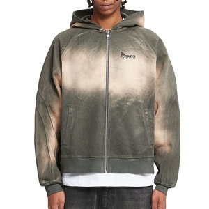 Vente en gros de sweats à capuche personnalisés pour hommes 100% coton, fabricant de sweats à capuche surdimensionnés personnalisés, lavage personnalisé, 500 g/m², streetwear, sweat à capuche zippé pour homme - Product Image 1