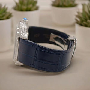 Luxury Diamond Square Watch Blue Dial Leather Strap Mens <b>Automatic</b> Watch Iced Out Designer Fashion High End Elegant Timepiece - Product Image 3