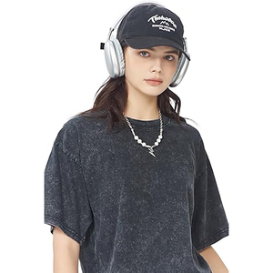 Camisetas de gran tamaño con lavado ácido para mujer, diseño personalizado, hombros caídos, manga corta, ropa de calle lavada de peso pesado, Tops - Product Image 4