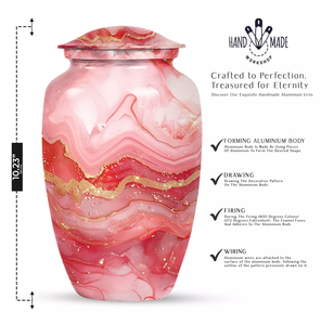 Grande urne moderne en aluminium abstrait rose de 10 pouces Techniques d'artisanat Fournitures funéraires en gros pour les cendres de femmes adultes - Product Image 2