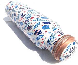Wholesale Copper <b>Water</b> <b>Bottle</b> with Printed Hammered Design Ayurveda Benefits Plastic Drinkware for Gym Use for Boiling <b>Water</b> - Product Image 2
