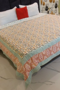 Alfombras de diseñador con patrón de Rajasthani de algodón orgánico hecho a mano 100%, hermosas sábanas indias para decoración de ropa de cama para el hogar - Product Image 4