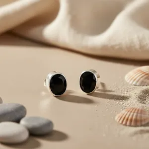 Boucles d'oreilles pendantes tendance pour femmes, onyx noir, argent 925, or 14 carats, diamant, rubis, forme géométrique, boucles d'oreilles à clous plaquées or, cadeau - Product Image 2