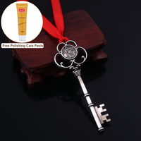 Clé magique du Père Noël en alliage de zinc avec ruban rouge, ornement clé squelette gravée vintage, Noël, pâte de polissage 10 ml offerte