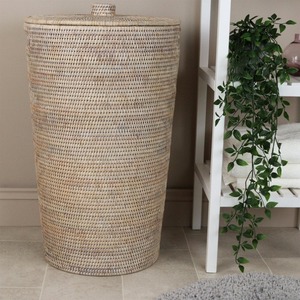 Panier à linge rond en rotin avec couvercle, paniers de rangement faits à la main, rotin naturel, moderne, multifonction, fabriqué au Vietnam - Product Image 5