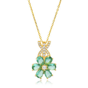 Fleur Design Poire Forme Paraiba CZ Pierre Charme Collier Artisanat Turc 925 Bijoux En Argent - Product Image 1