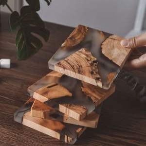 S'IL VOUS PLAÎT UNIQUE DESIGN COASTER EN RÉSINE DE BOIS ÉPOXY pour Café Thé Boisson En Bois Personnaliser Carré Rond Tasse À Thé En Cristal - Product Image 6