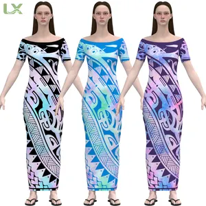 Vestido de arte de la isla del Pacífico de poliéster/algodón con estampado personalizado gratuito, vestido tribal de Samoa Polinesia para mujer