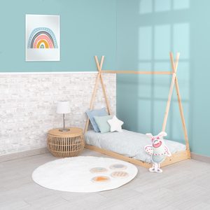 Cama Tipi de Madera Natural ROBINCOOL, Tipo Montessori, con Base de Listones, para Niños y Niñas - Product Image 1