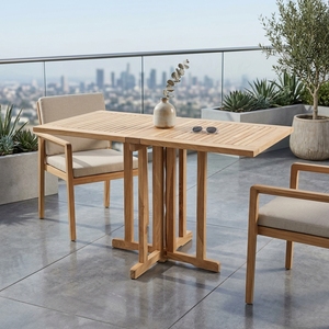 Natural Teak Wood Rectangular Folding <b>Outdoor</b> Garden <b>Table</b> Drop Leaf Slatted Patio Dining <b>Table</b> Setup Decor Pure Art Design - Product Image 4