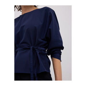 Chemisier en mélange de coton pour femme avec manches chauve-souris, détail élastique et ceinture - Product Image 6