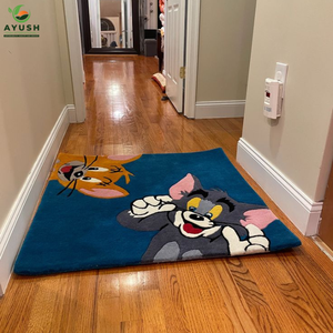 Tapis en laine doux et moelleux à motifs de visages de personnages mignons, tapis en laine fait main pour la chambre des enfants, la chambre à coucher et les animaux de compagnie - Product Image 1