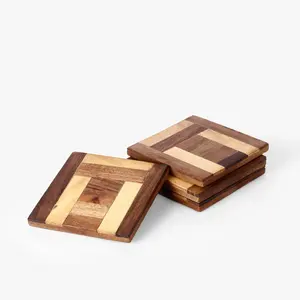 Luxury Round Wooden <b>Coasters</b> Set | OEM Bulk Wholesale Wood <b>Drink</b> <b>Coasters</b> with Non-Slip Base for Home, Office & Restaurants - Product Image 2