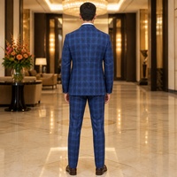 Costume Homme Bleu Royal à Carreaux Fenêtres, Double Boutonnage, Six Boutons, Revers Pointus, Poches à Rabat, Costumes d'Affaires et de Soirée pour Homme, Sur Mesure (MTM)