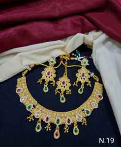 Hermoso collar de joyería india de moda con pendientes, conjunto de joyería, Collar chapado en oro, joyería de diseño del sur de la India - Product Image 1