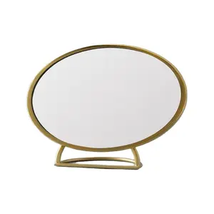 Espelho de mesa cosmético de pé dourado, espelho de mesa de dupla face formato redondo, ampliador, design moderno