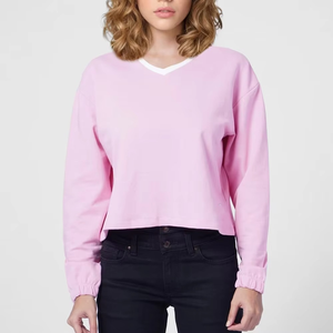 Sweat-shirt tendance pour femme, coupe décontractée, col en V, rose, avec poignets élastiques, logo personnalisé, vêtements de sport pour femme - Product Image 4