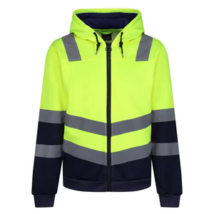 Hi Vis Lime Yellow Navy Transpirable Térmico Reflectante Ropa DE TRABAJO Sudadera con capucha Cremallera Alta visibilidad Seguridad industrial Unisex - Product Image 1