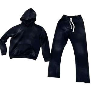 Trajes Deportivos Personalizados de Corte Regular Unisex, 100% Algodón Felpa, 500 GSM, Tinte Liso, Transpirables, Casuales de Invierno, con Cremallera, Pierna Recta, Estilo Desgastado - Product Image 4