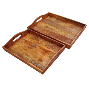 Bandejas de servicio anidadas de madera Bandejas de madera natural sin terminar con asas para manualidades y decoración Organizador de alimentos para el desayuno por FWE - Product Image 2