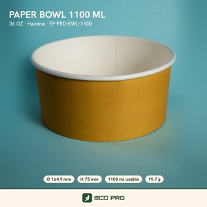 Bol en papier blanc à paroi simple de 1100 ml, écologique, recyclable, conteneur alimentaire en kraft, gobelet jetable, impression flexographique - Product Image 2