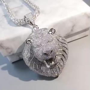 Acheter Bling Iced out Lion Pendentif Moissanite Hip Hop Bijoux Diamant Pierre Argent Plaqué pour Fête Mariage - Product Image 1