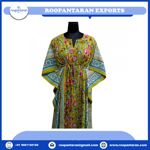 Beach <b>Kaftan</b> Free <b>Size</b> Indian Hand Block Printed Long Free <b>Size</b> <b>Kaftan</b> Loungewear in Soft Cotton Voile for Sale at Lowest Price - Product Image 5