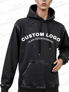 เสื้อฮู้ดผู้ชายแบบหนาผ้าฝ้ายสีดำปักโลโก้พิมพ์ลายเฟรนช์เทอร์รี่สำหรับฤดูหนาว - Product Image 4