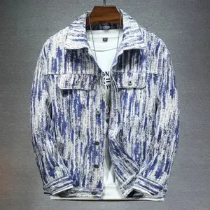 Venta al por mayor de los hombres de la chaqueta de mezclilla impresa Casual Primavera Otoño Tallas grandes prendas de vestir exteriores de moda de un solo pecho - Product Image 2