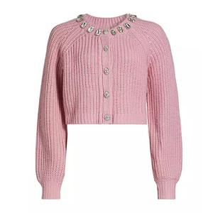Cárdigan de Punto Grueso Informal para Mujer, Estilo Coreano, Suéter Corto de Invierno con Botones de Estrás, Moda Rosa de Tendencia - Product Image 1