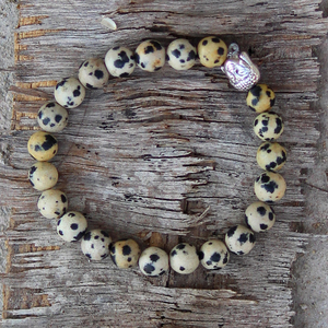 Pulsera ajustable con cuentas de jaspe dálmata unisex, estilo religioso de cristal de diamantes de imitación, forma de número de 8MM, aniversario clásico - Product Image 1