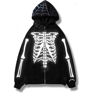 Sweat à capuche d'Halloween pour hommes femmes à manches longues respirant zippé thermique paillettes gothique Y2K veste squelette Streetwear - Product Image 4
