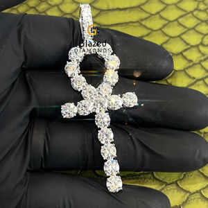 Nuevo exclusivo totalmente helado Ankh Hip Hop colgante redondo brillante corte laboratorio crecido VVVs claridad diamante 10K oro blanco para Unisex - Product Image 1