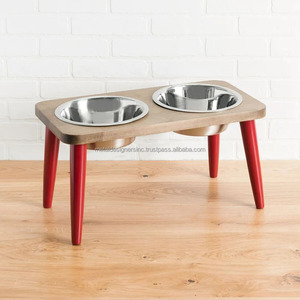 Double Diner Wooden Pet <b>Feeder</b> with Steel Legs Raised Dog Cat Bowls Stand Different Colors Water & Food for Small Animals - Product Image 2
